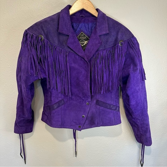 Vintage Purple Leather Fringe Jacket - Picture 4 of 16